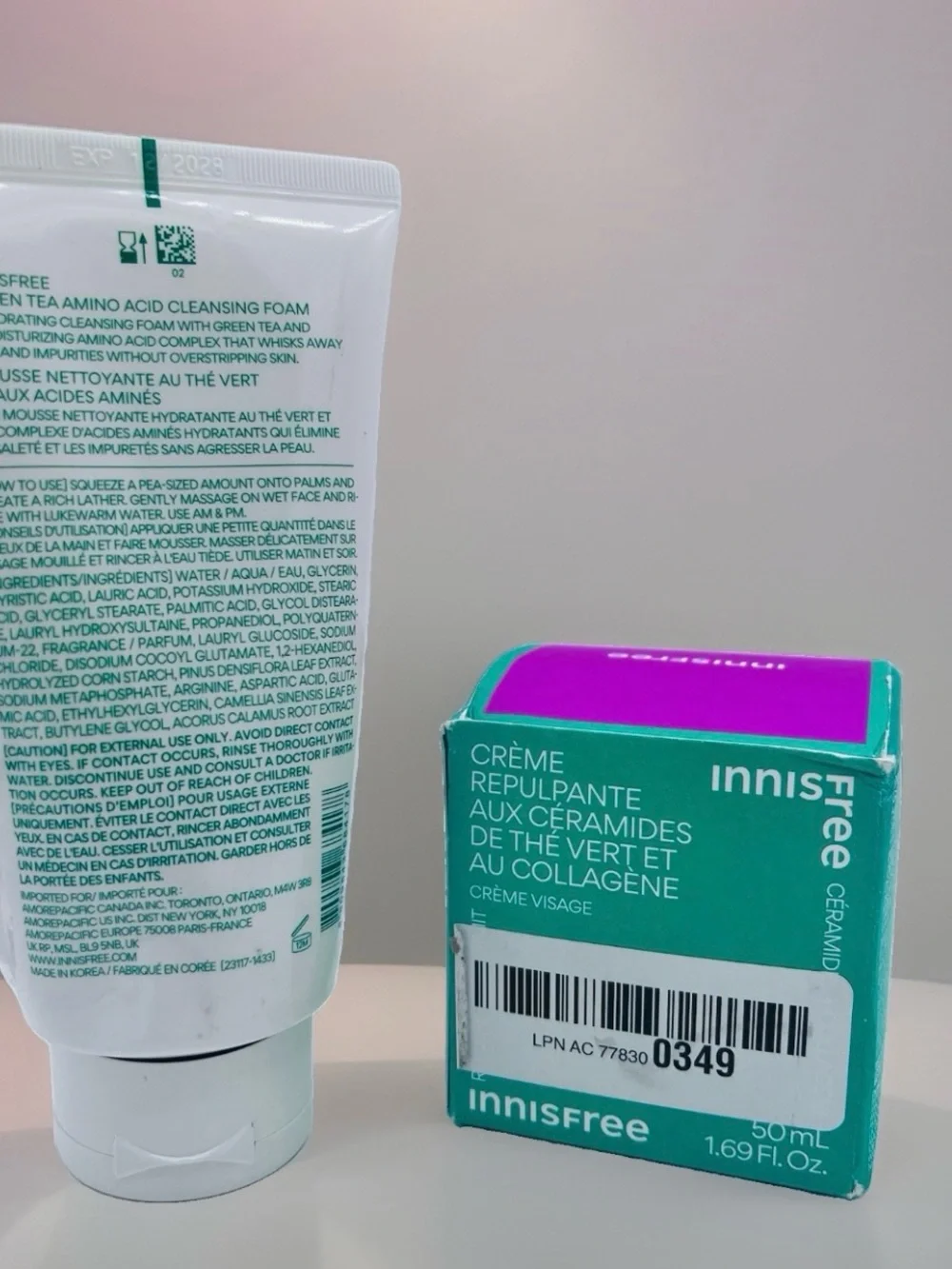 Innisfree Green Tea Seed Hyaluronic Cream 50ml + Amino Acid Cleansing Foam 5 Oz.